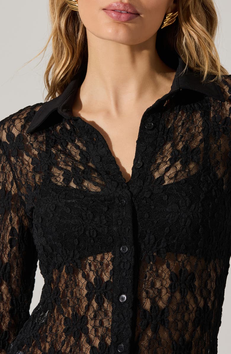 ASTR the Label Sheer Lace Long Sleeve Button-Up Top, Alternate, color, 