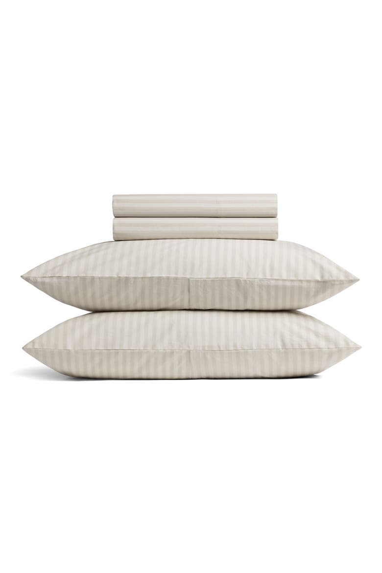 Percale Sheet Set, Main, color, BONE STRIPE