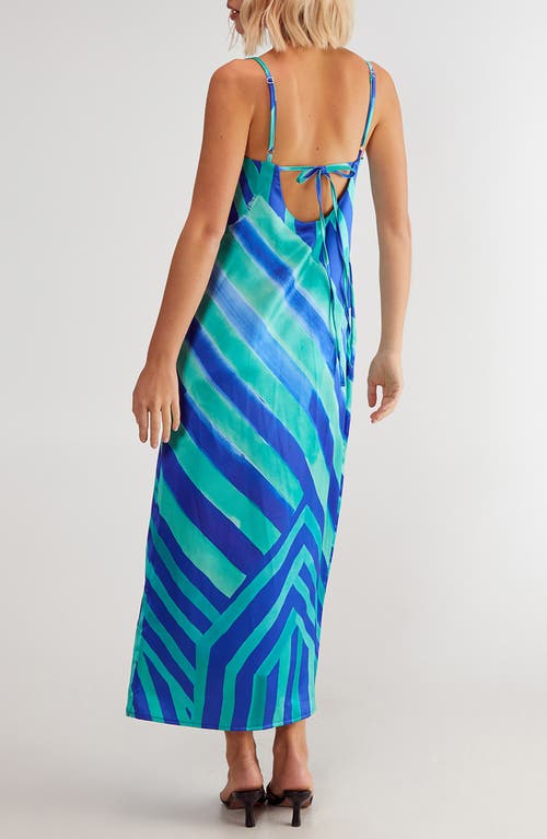 Nasty Gal Abstract Stripe Tie Back Satin Maxi Dress In Blue