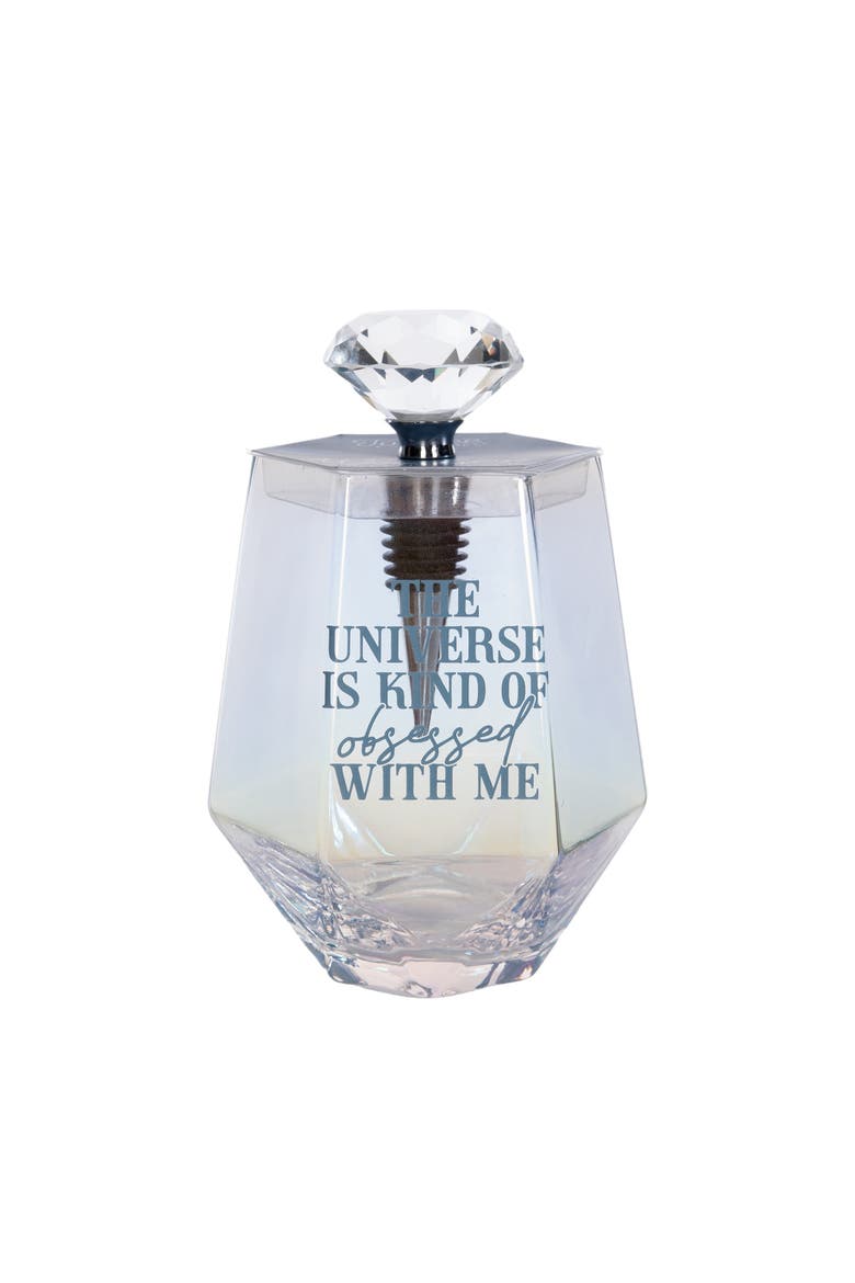 The Universe Wine Glass w/ Stopper Set of 2 Glass Clear 18 oz, Main, color, Clear