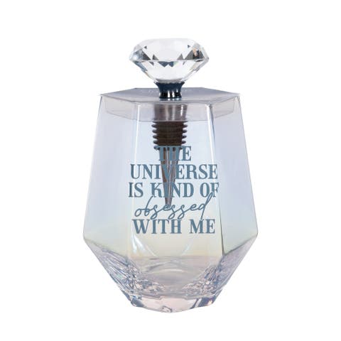 The Universe Wine Glass w/ Stopper Set of 2 Glass Clear 18 oz