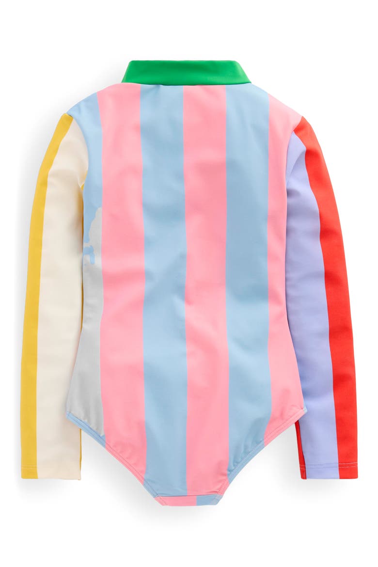 Kids' Long Sleeve Zip-Up One-Piece Rashguard Swimsuit, Alternate, color, HOTPOTCH STRIPE