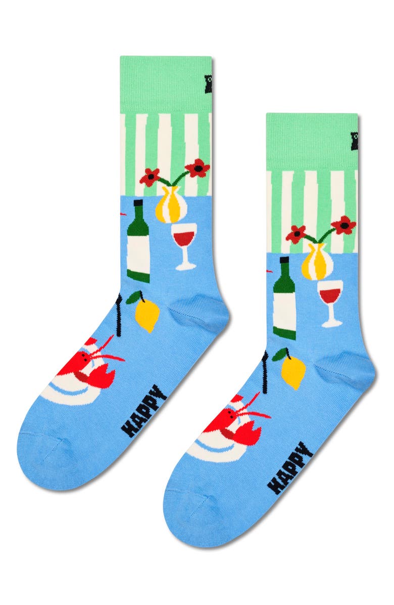 Happy Socks Fancy Dinner Assorted 4-Pack Crew Socks Gift Box Set, Alternate, color, Light Blue