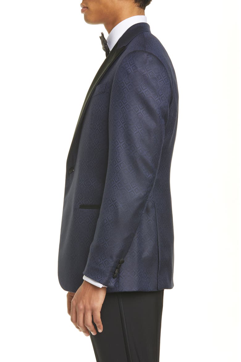 G Line Trim Fit Geometric Wool & Silk Dinner Jacket, Alternate, color, BLUE