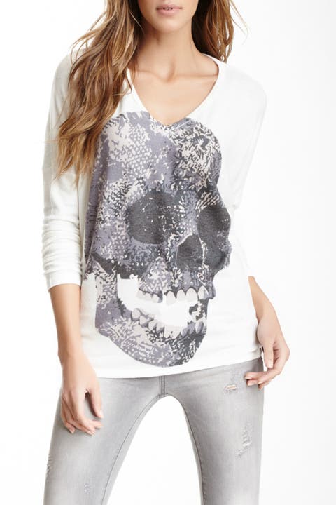 Printed V-Neck Dolman Sweater