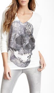 GO COUTURE Printed V-Neck Dolman Sweater