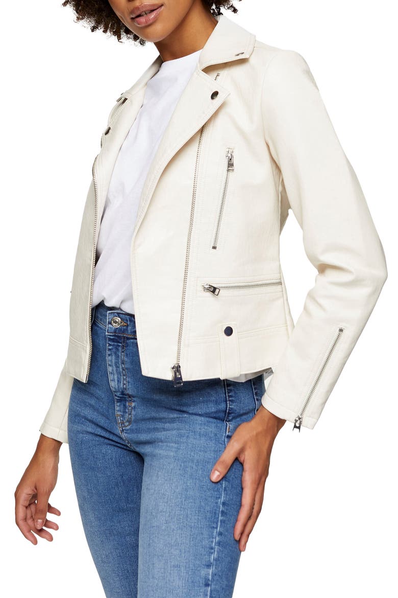 Fred Faux Leather Biker Jacket, Main, color, ECRU