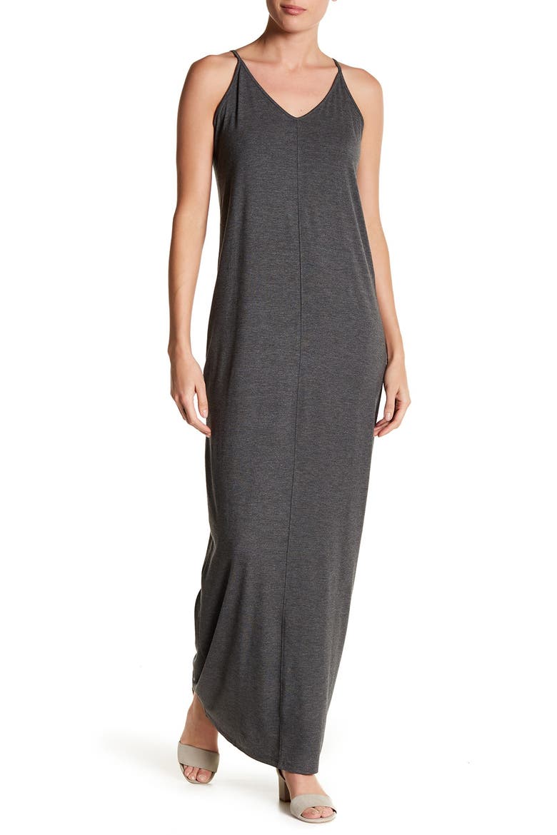 Knit V-Neck Maxi Dress, Main, color, GREY MED CHAR HTHR