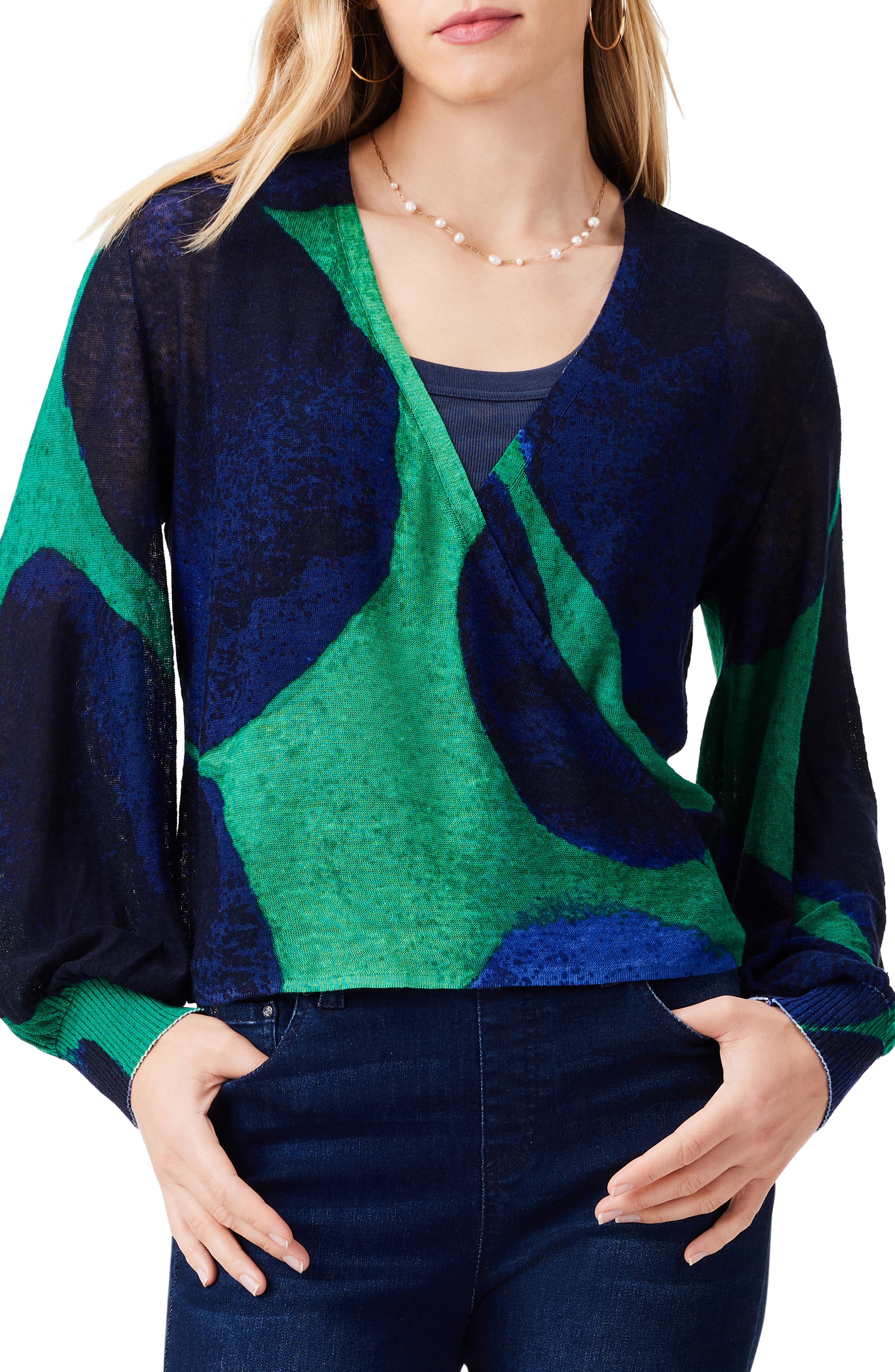NIC+ZOE Ocean Dot Four-Way Linen Blend Cardigan (Women) | Nordstrom