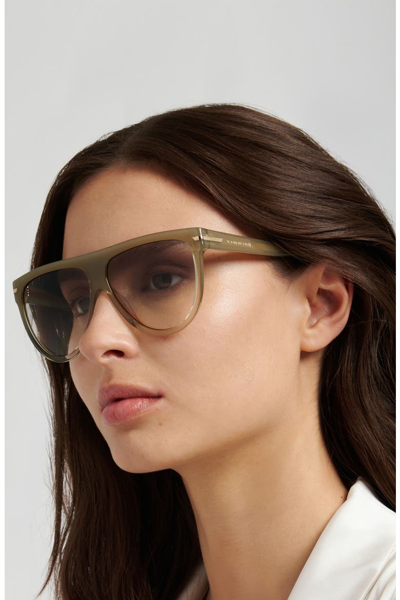 60mm Flat Top Square Sunglasses, Alternate, color, OLIVE/ GREEN SHADED