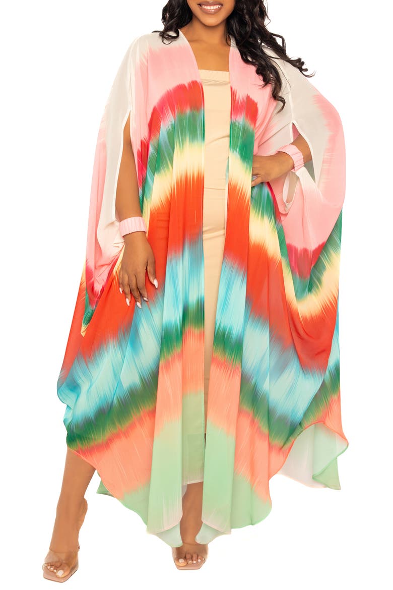 Ombré Stripe Elastic Cuff Cover-Up, Main, color, ORANGE MULTI