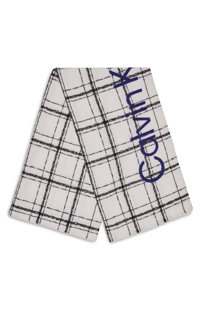 Calvin Klein Grid Weave Blanket Scarf, Alternate, color, Cream