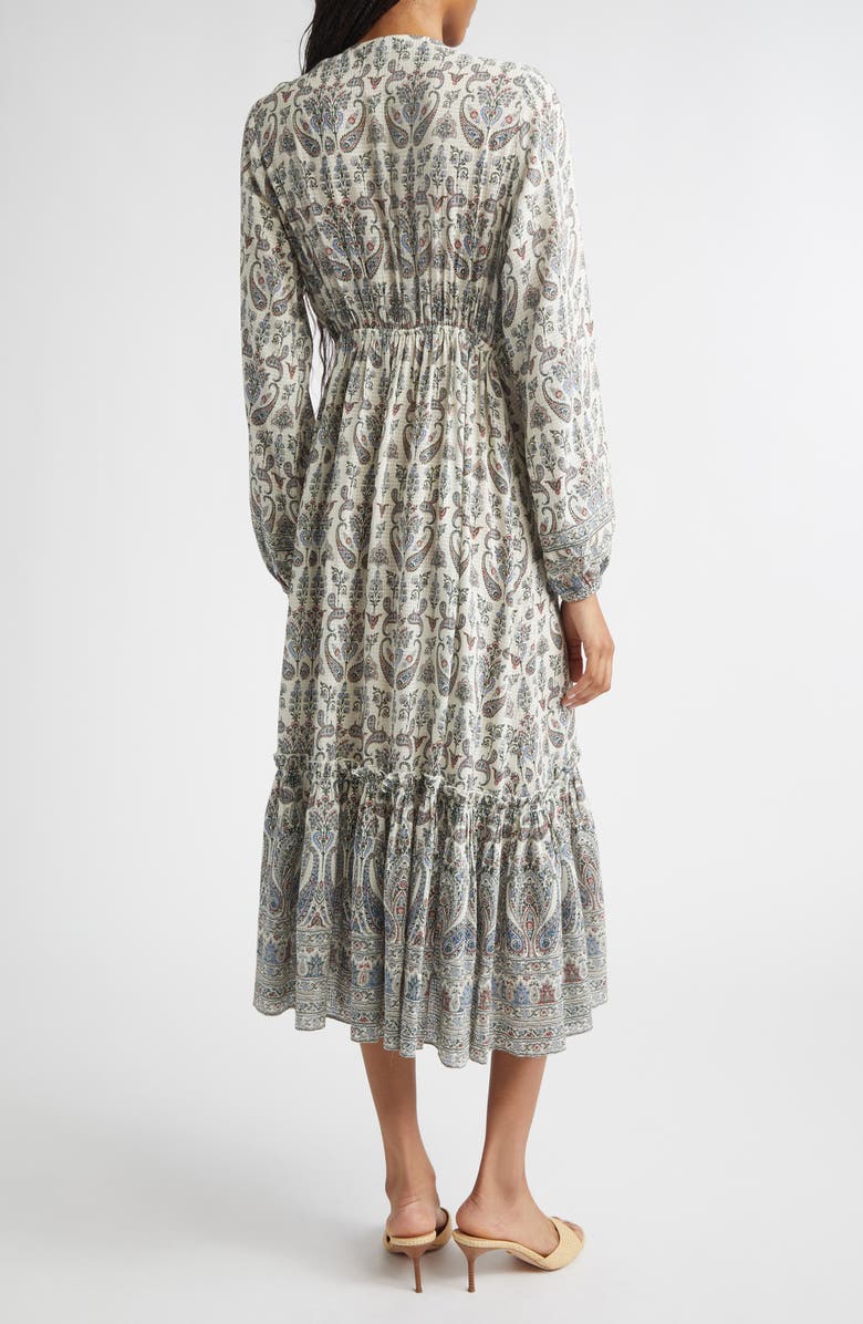 Veronica Beard Paisley Tie Waist Midi Dress, Alternate, color, Ecru Multi