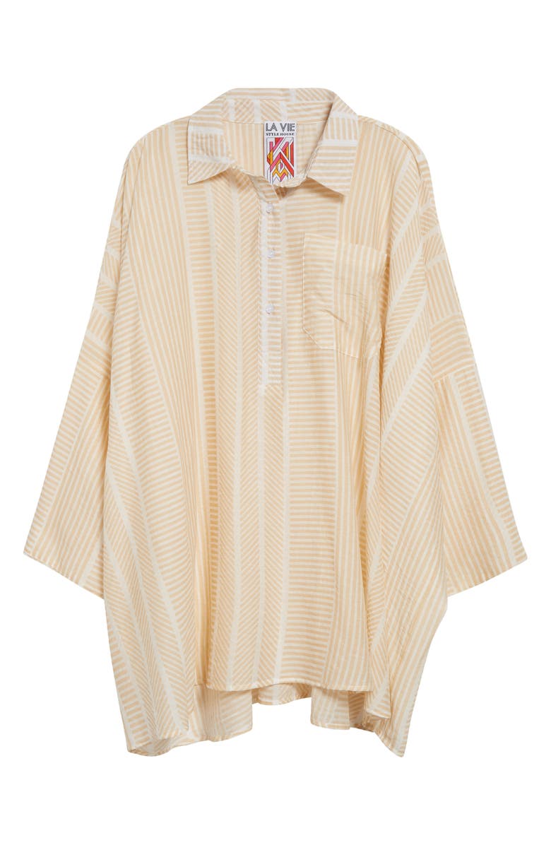 La Vie Style House Abstract Stripe Oversize Cotton Shirt, Alternate, color, Tan White