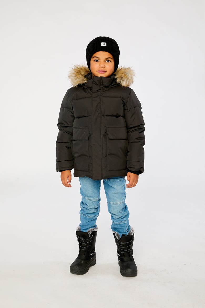 Faux Fur Hood Cargo Pocket Winter Jacket (toddler, Little Kid & Big Kid), Alternate, color, Black