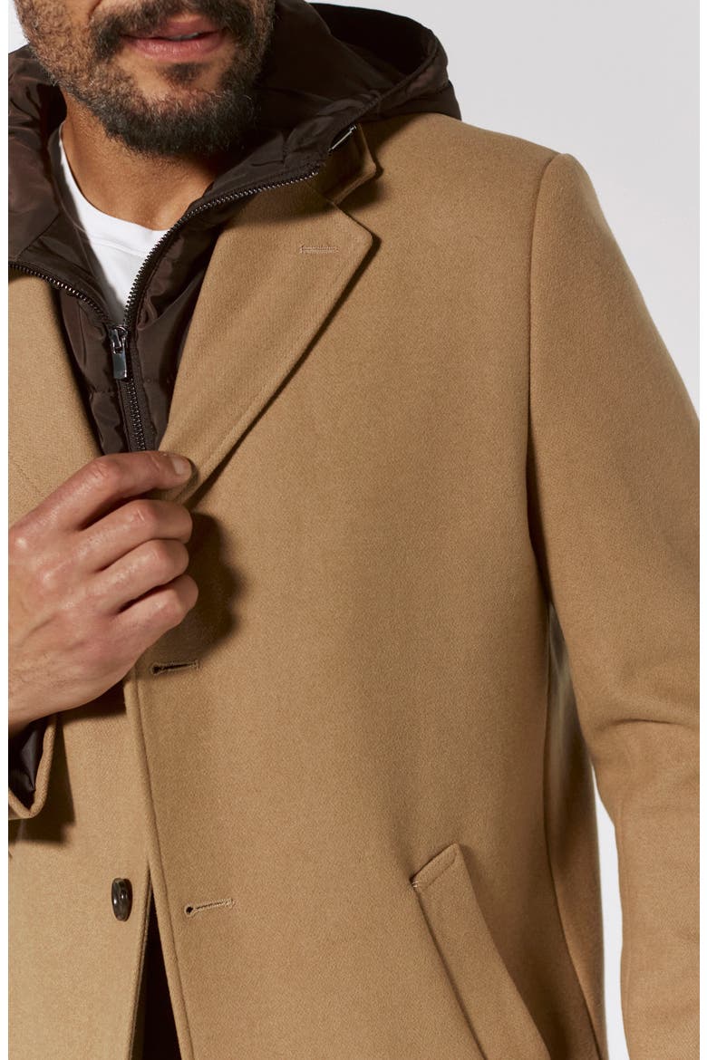 Midtown Felted Overcoat with Removable Hooded Puffer Bib, Alternate, color, CAMEL