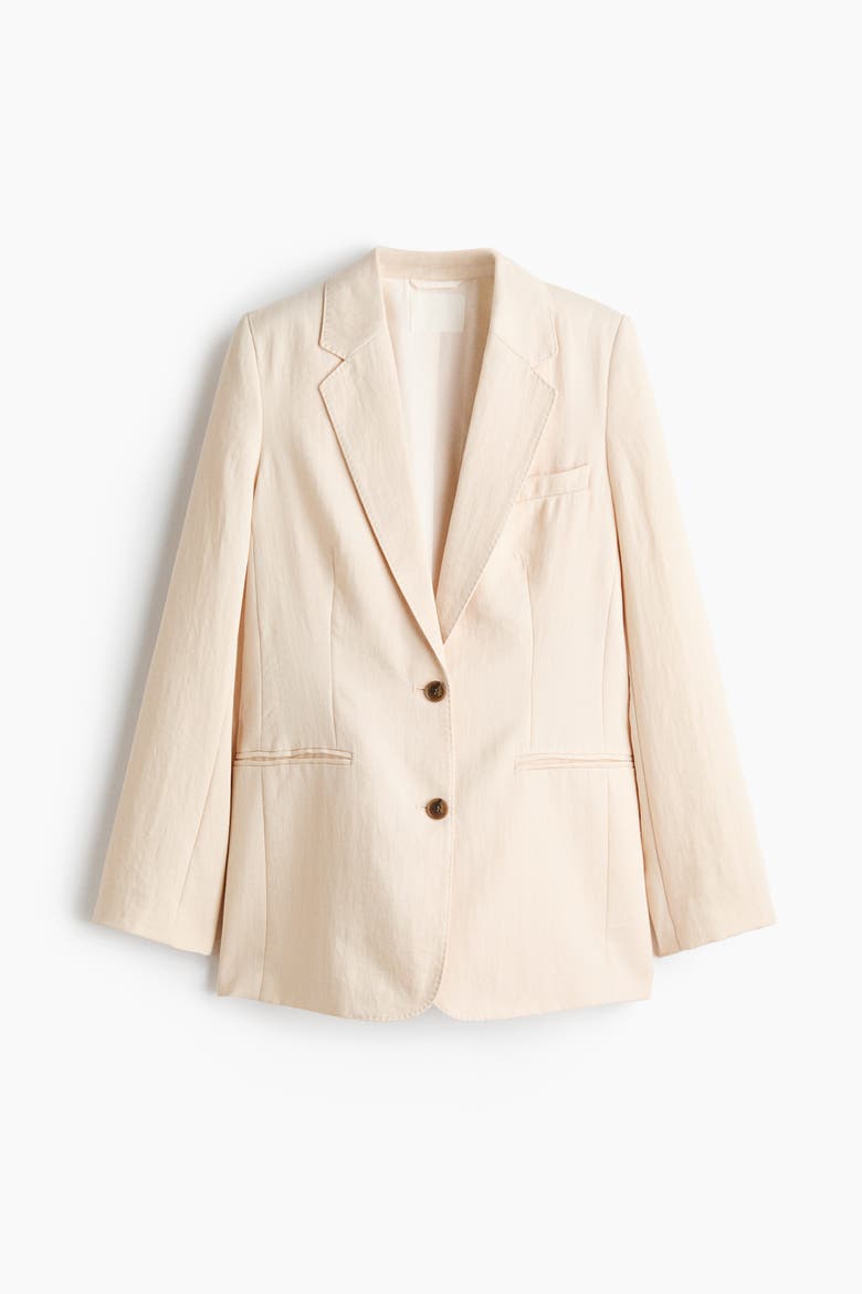 Single-Breasted Twill Blazer, Alternate, color, Light beige