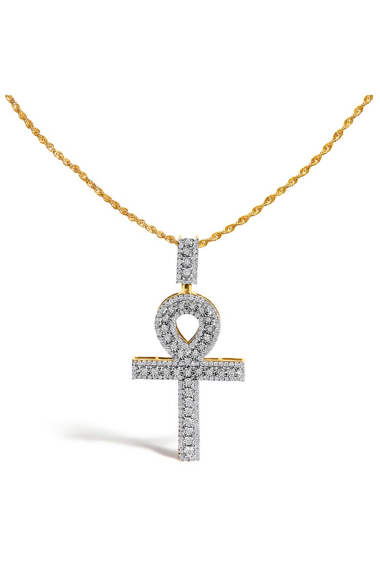 Men's 10K Yellow Gold 1.00 Cttw Diamond Ankh Cross Pendant Necklace, Main, color, Yellow Gold