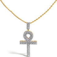 Haus of Brilliance Men's 10K Yellow Gold 1.00 Cttw Diamond Ankh Cross Pendant Necklace