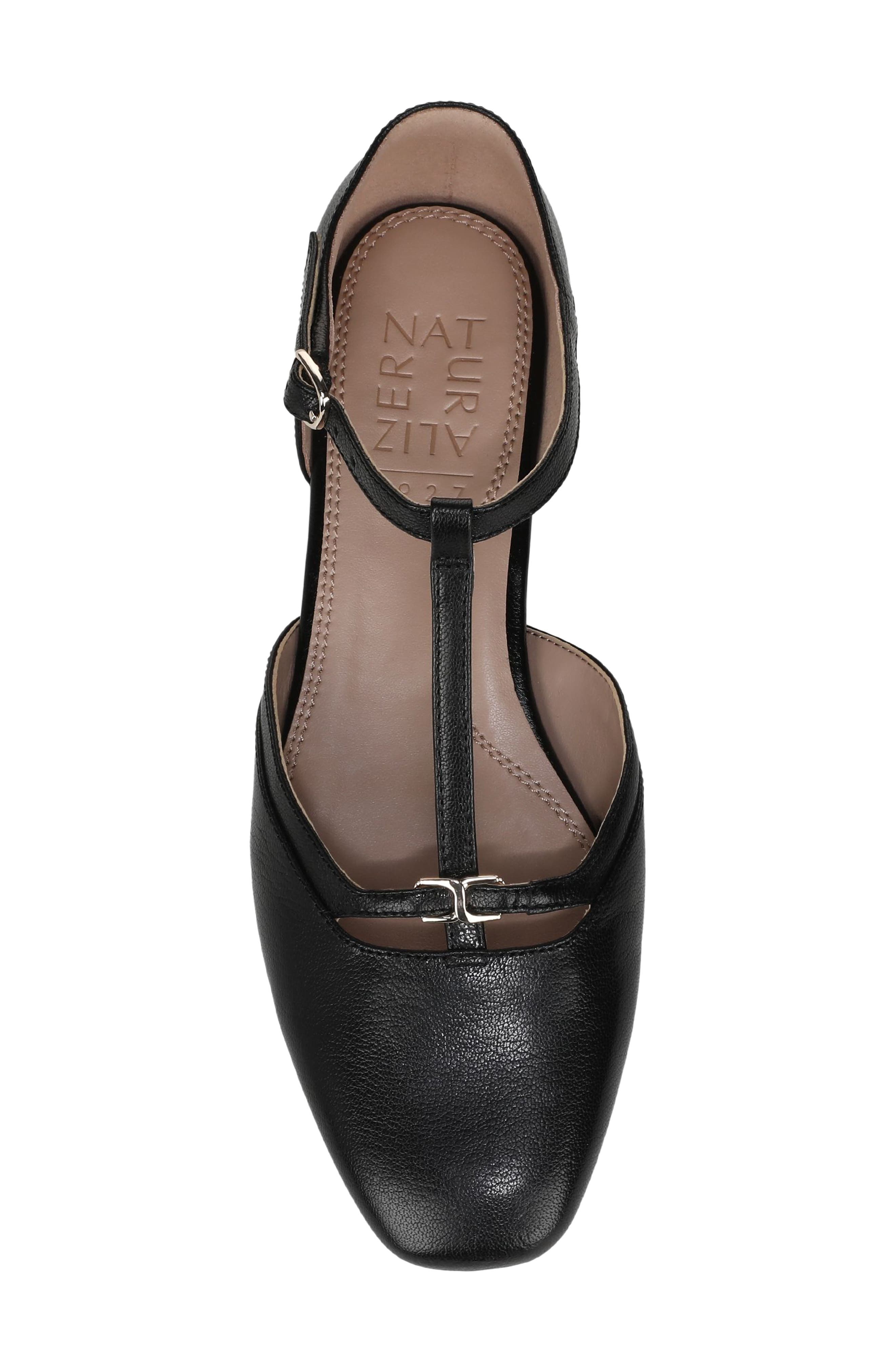 Naturalizer Caresse T-Strap Flat, Alternate, color, Black Leather