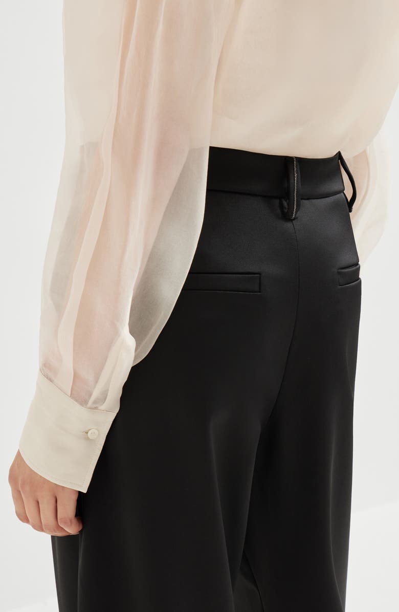 Brunello Cucinelli Satin slouchy trousers with monili, Alternate, color, Black