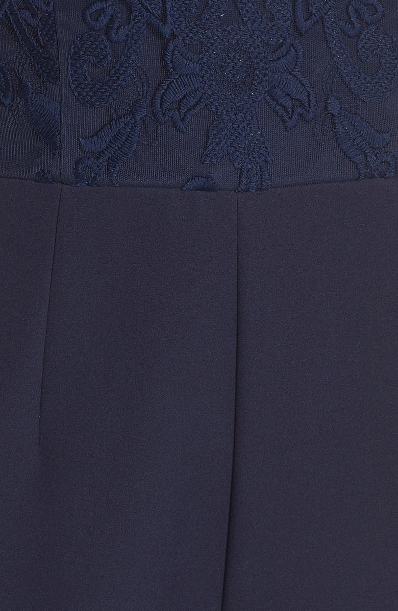 Chi Chi London Naomi Embroidered Bodice Strapless Jumpsuit, Alternate, color, 