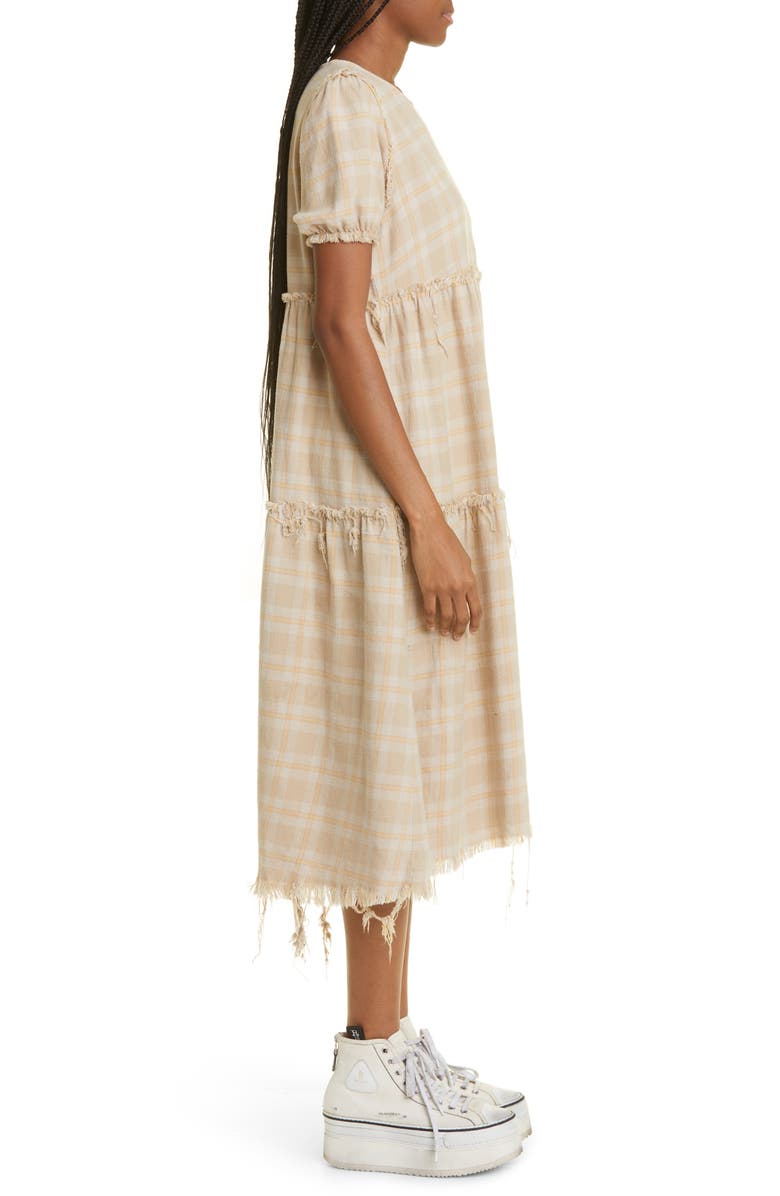 R13 Shredded Relaxed Plaid Tiered Cotton Midi Dress, Alternate, color, 