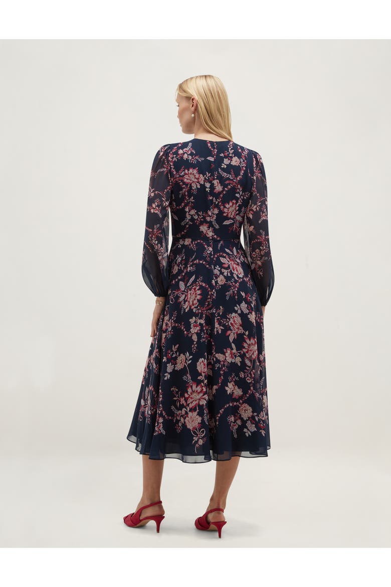 Demi Floral Print Silk Midi Dress, Alternate, color, Midnightmulti