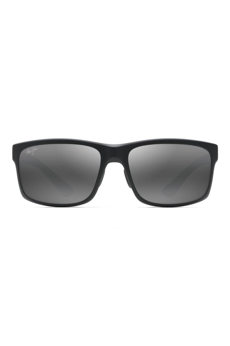 Pokowai Arch 58mm Polarized Rectangular Sunglasses, Main, color, BLACK