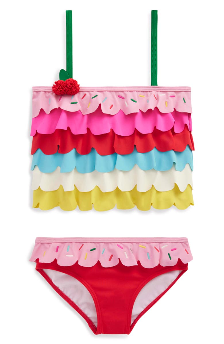 Mini Boden Kids' Ruffle UPF 50+ Two-Piece Swimsuit, Main, color, Ice Cream