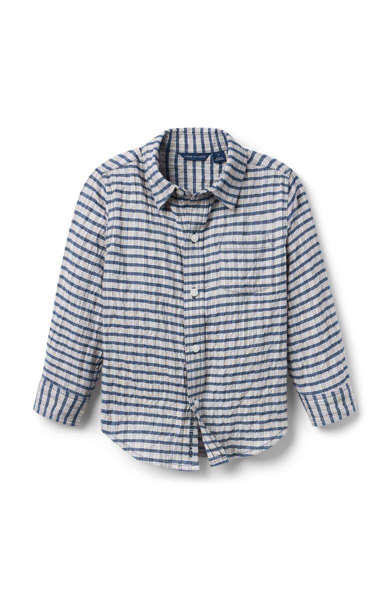 Janie and Jack Striped Seersucker Twill Shirt, Main, color, Blue