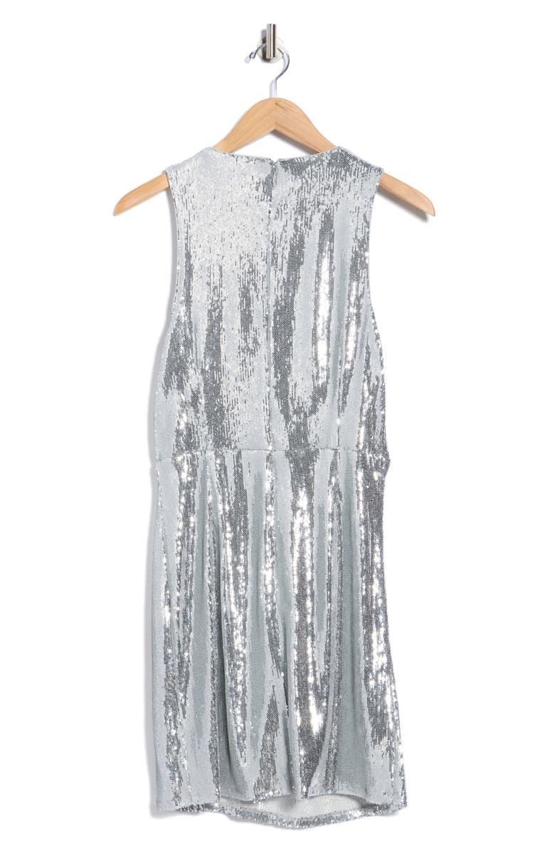 Avec Les Filles Rosette Sleeveless Sequin Sheath Dress, Alternate, color, Silver