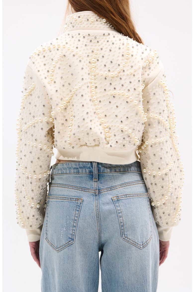 Pearlized Embellished Bomber Jacket, Alternate, color, CREAM