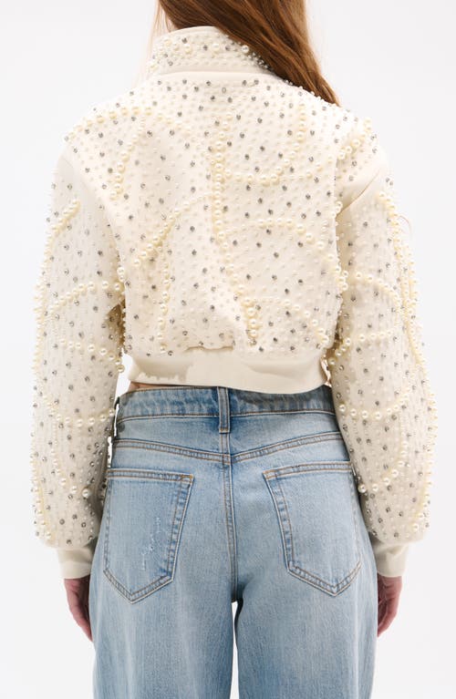 Azalea Wang Pearlized Embellished Bomber Jacket In White