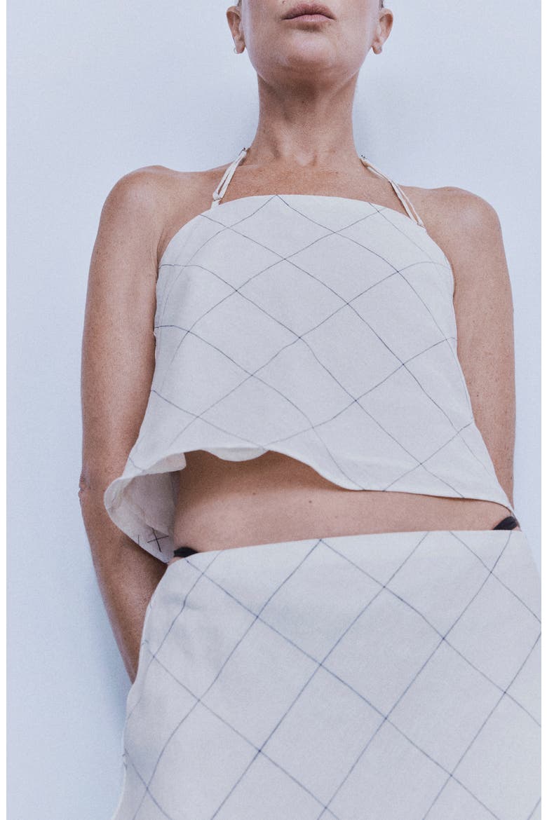 Check Linen Halter Top, Alternate, color, WHITE