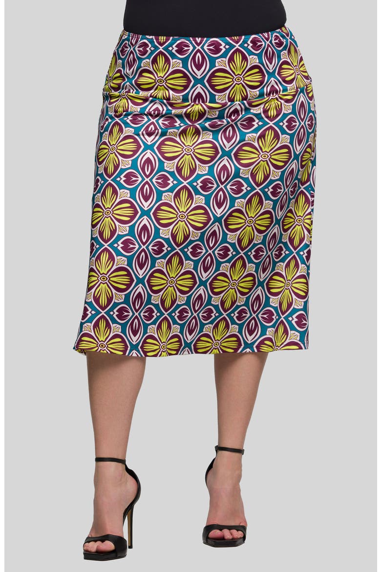 Geo Print Elastic Waist Midi Skirt, Main, color, YELLOW MULTI