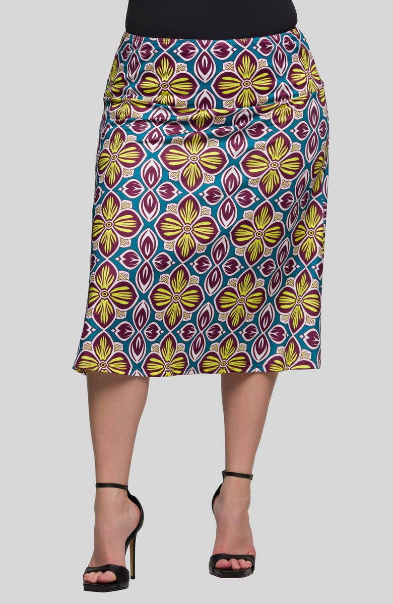 24seven Comfort Apparel Geo Print Elastic Waist Midi Skirt, Main, color, Yellow Multi