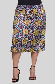 24seven Comfort Apparel Geo Print Elastic Waist Midi Skirt