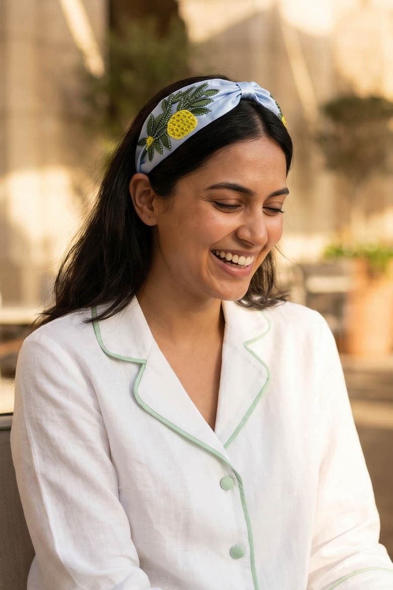 Lemon Spritz Knotted Headband, Alternate, color, Blue