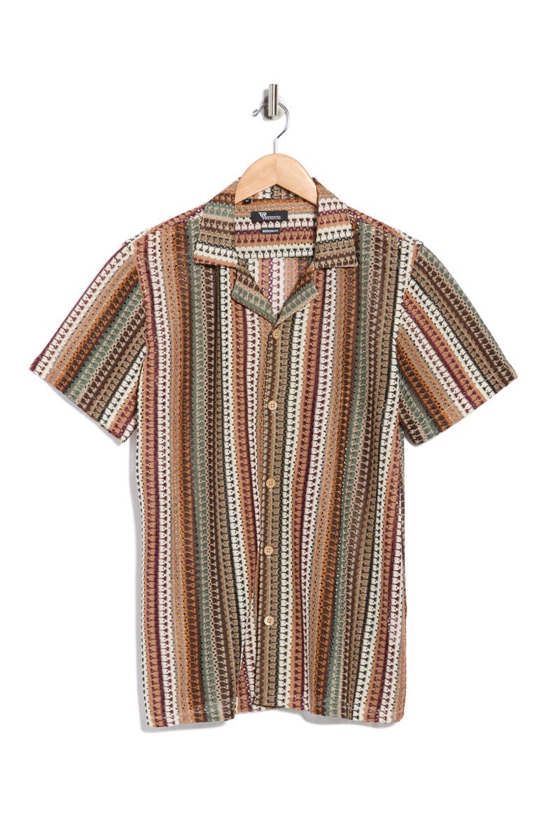 Modern Fit Textured Camp Shirt, Alternate, color, BROWN