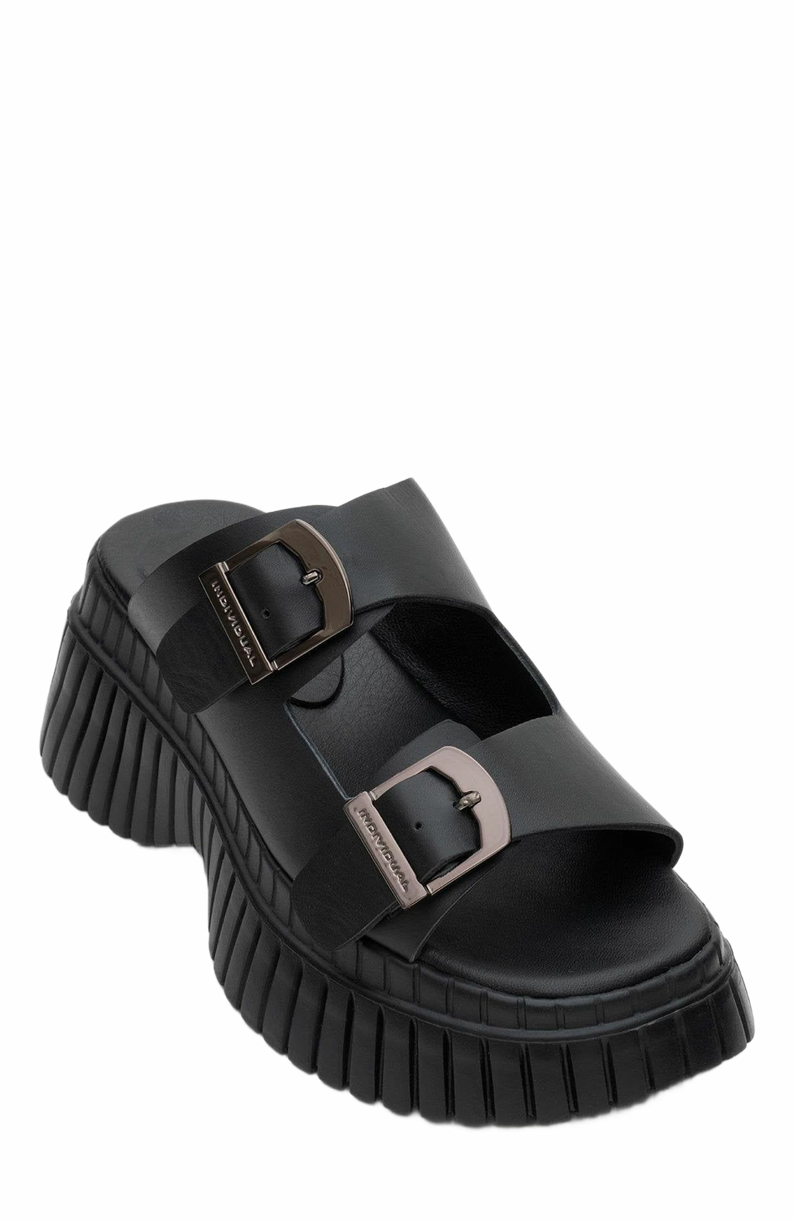 Forever & Always Shoes Joanes Leather Two-Strap Platform Sandal, Main, color, Black Leather