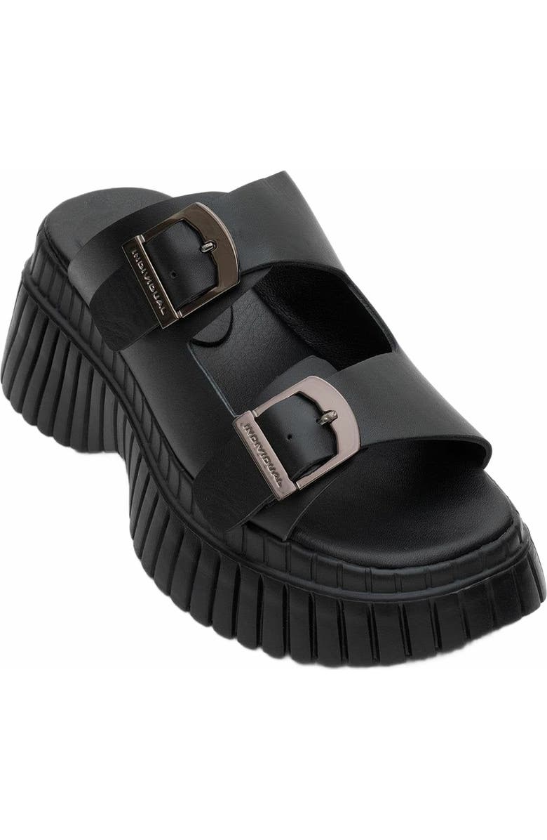 Forever & Always Shoes Joanes Leather Two-Strap Platform Sandal, Main, color, Black Leather