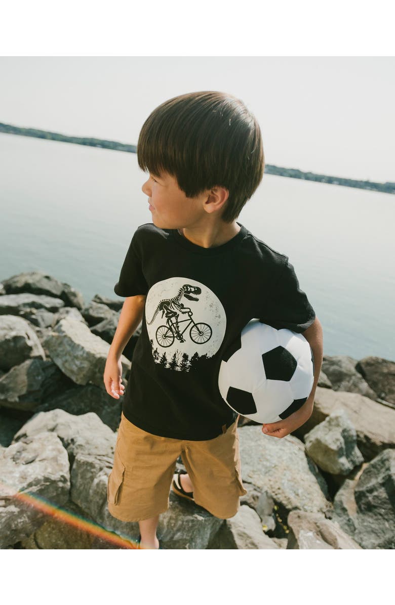 Deux par Deux Organic Cotton Jersey Dino On Bike T-Shirt, Alternate, color, Black