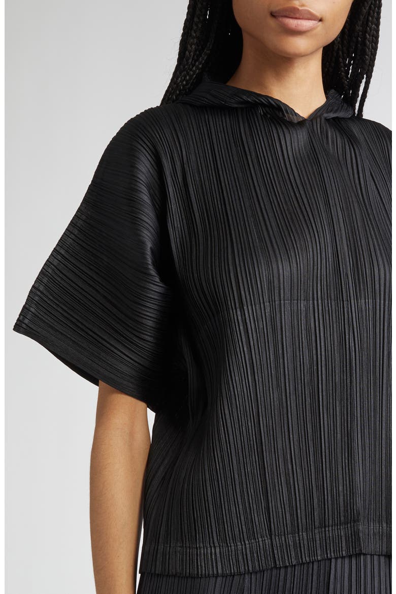 Monthly Colors August Pleated Short Sleeve Hoodie, Alternate, color, BLACK