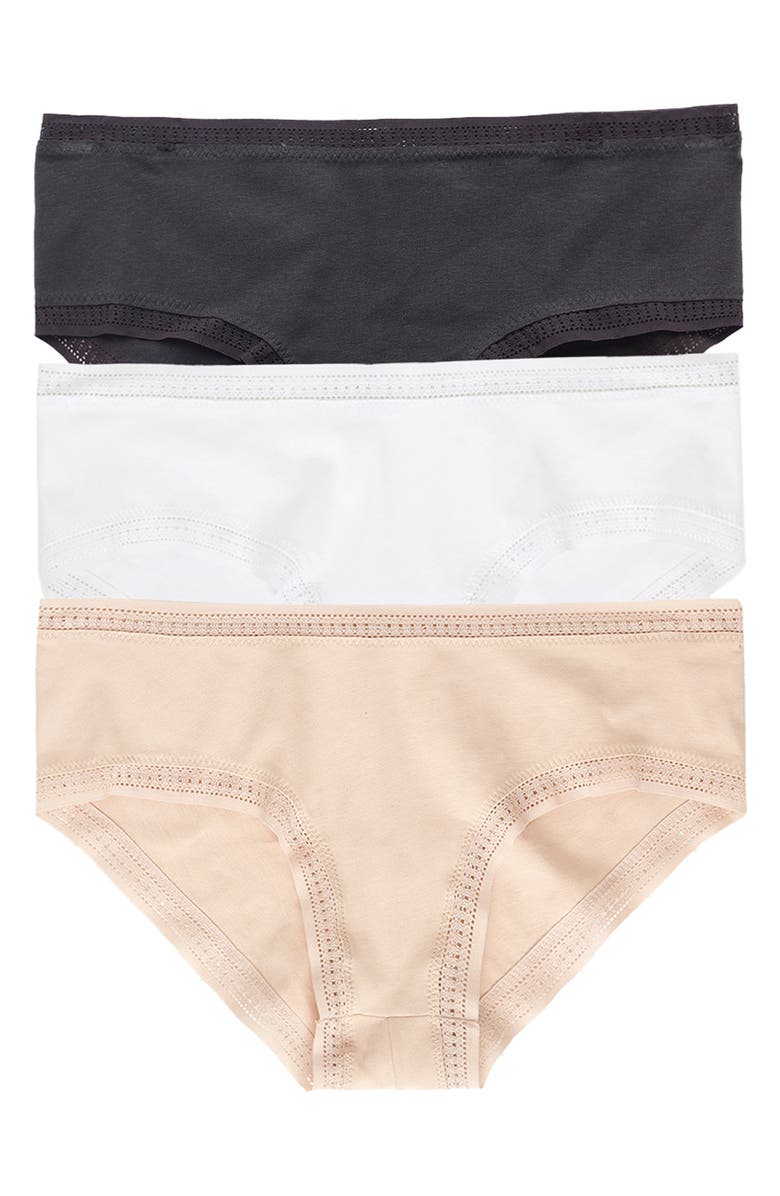On Gossamer Cabana 3-Pack Boyshorts, Main, color, Black/ White/ Champagne