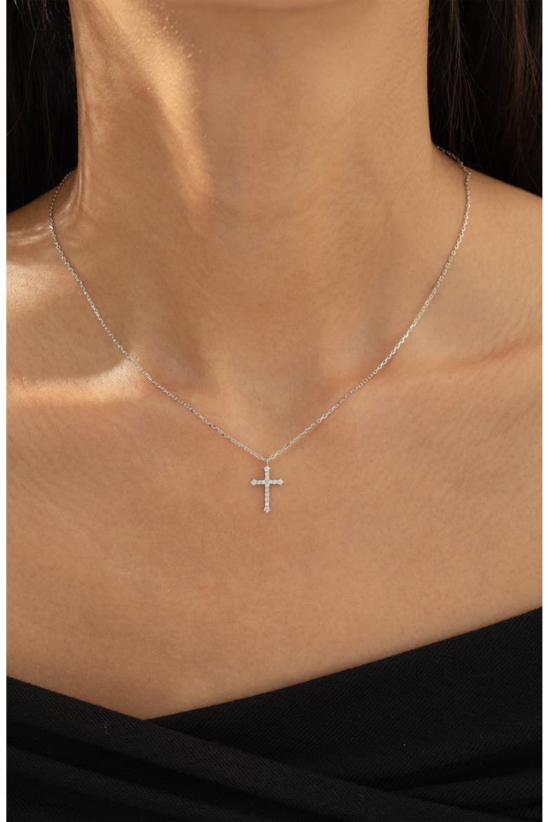 14k Gold Plated Lisette Crystal Cross Necklace Gift Guide, Alternate, color, Silver