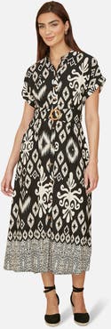 Yumi Geo Print Relaxed Midi Shirt Dress