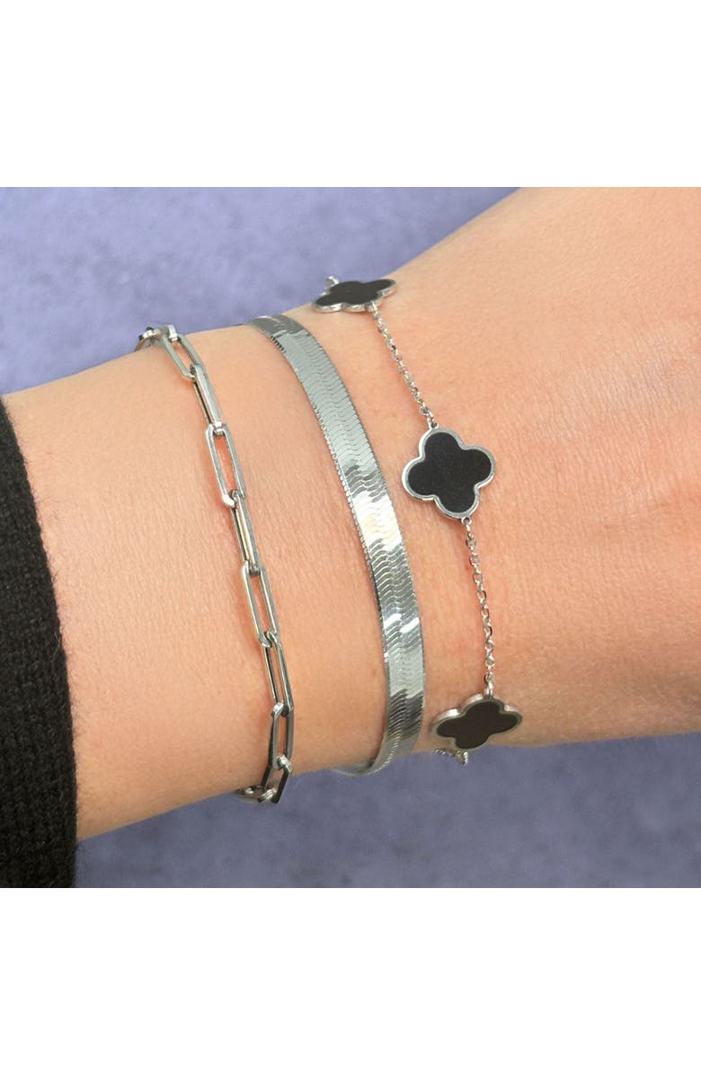 The Lovery Fine Jewelry Small Onyx Clover Bracelet, Alternate, color, White Gold