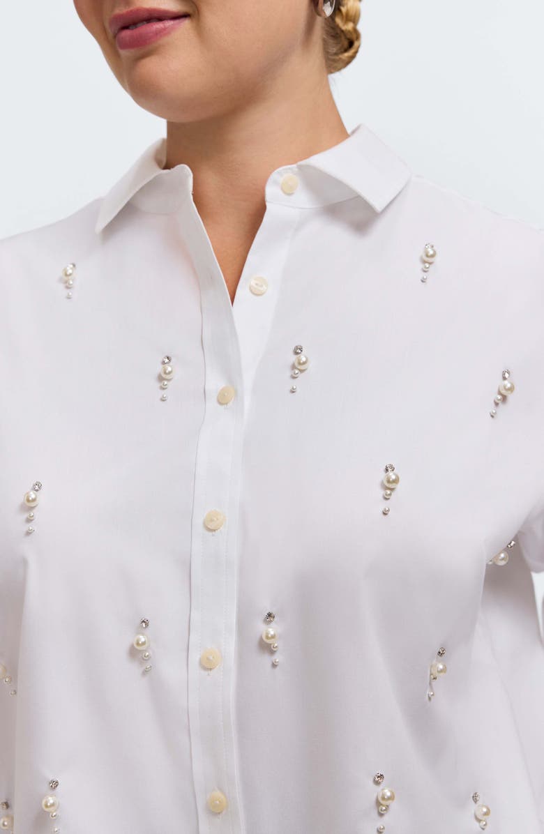 Foxcroft Marina Faux Pearl Embellished Button-Up Shirt, Alternate, color, White