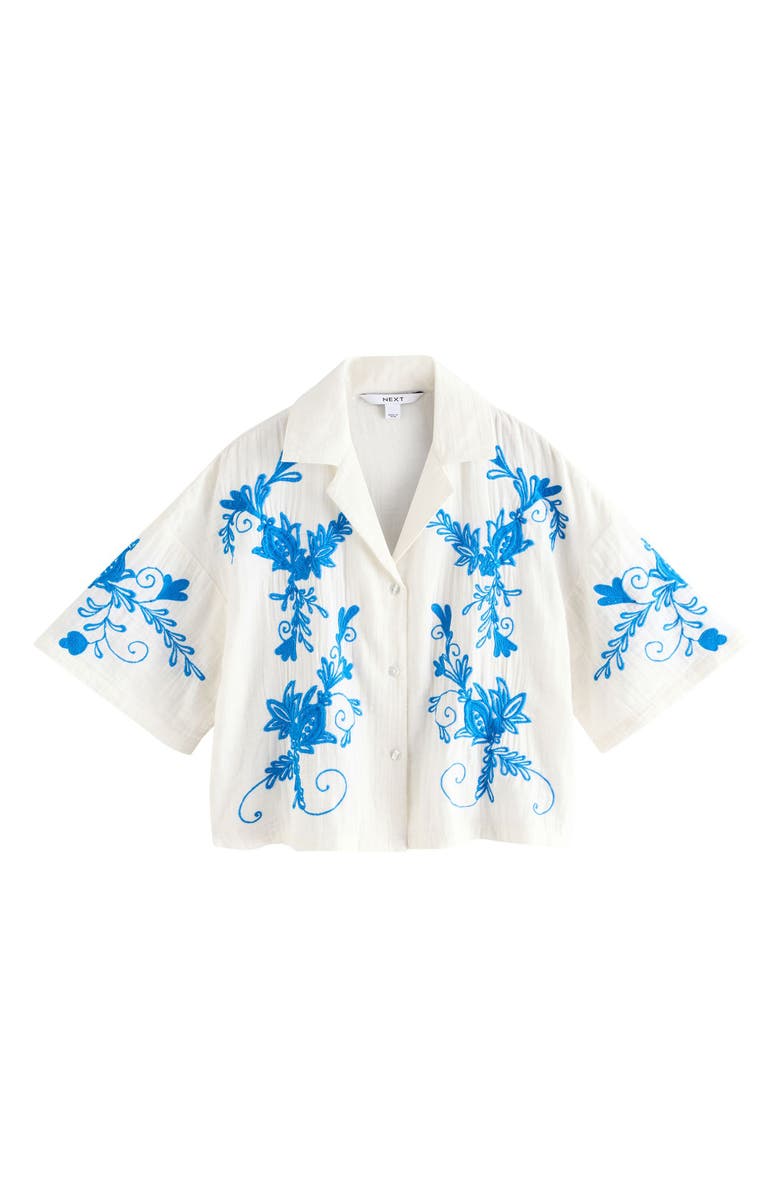 NEXT Embroidered Cotton Button-Up Camp Shirt, Alternate, color, White